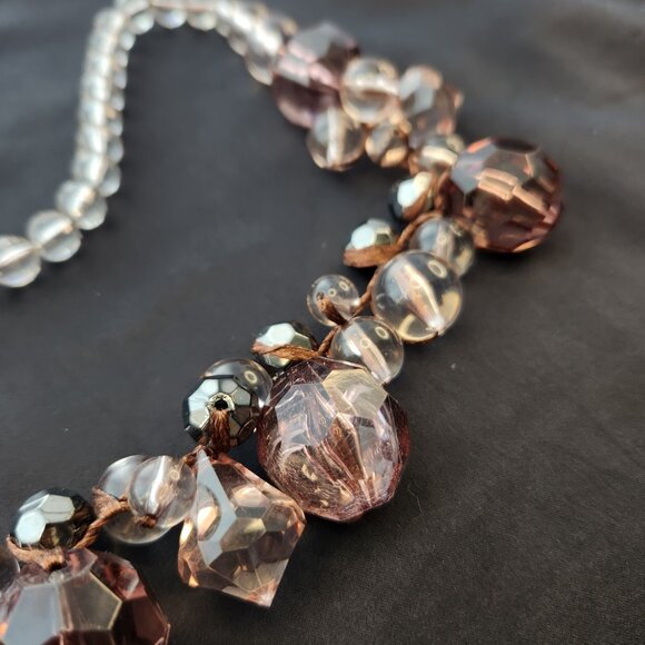 Vintage mark. by Avon Smokey Purple Lucite Faceted and Smooth Cluster Necklace - Picture 2 of 7